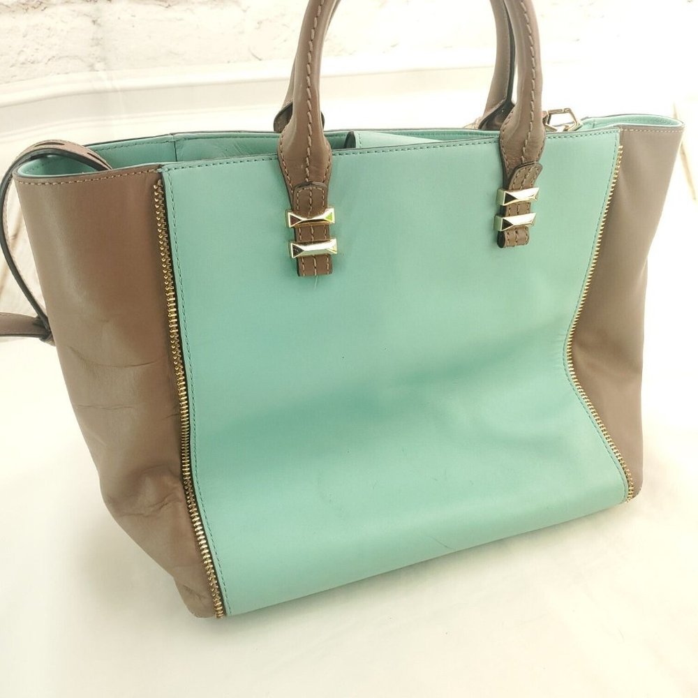 Rebecca Minkoff Womens Blue Leather Inner Pockets Detachable Strap Satchel Bag - Picture 2 of 15